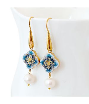  Long Blue Cross Earrings with Pearl "Byzantium", fig. 1 