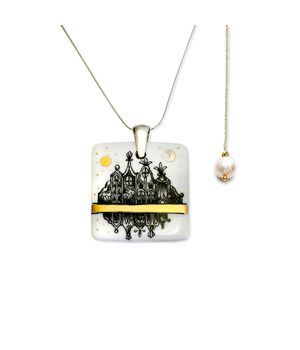  Square Porcelain Pendant Necklace with Charm –City of my Dreams, fig. 1 