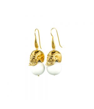  Gold Plated Skulls with White Balls Earrings "In Bloom", fig. 1 