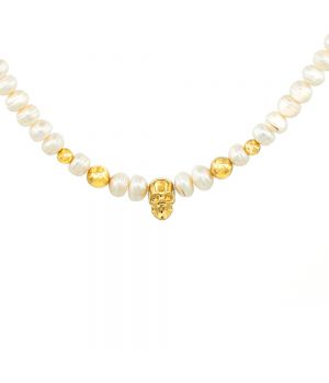  Gold Plated Skull and Pearls Necklace "In Bloom", fig. 1 
