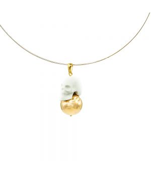  White Skull and Gold Plated Ball Necklace "In Bloom", fig. 1 