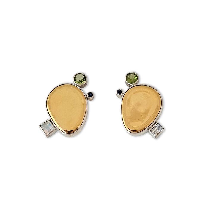 Organic Earrings with Peridot, Moonstone and Sapphire "The Journey in the Mirror", fig. 1 