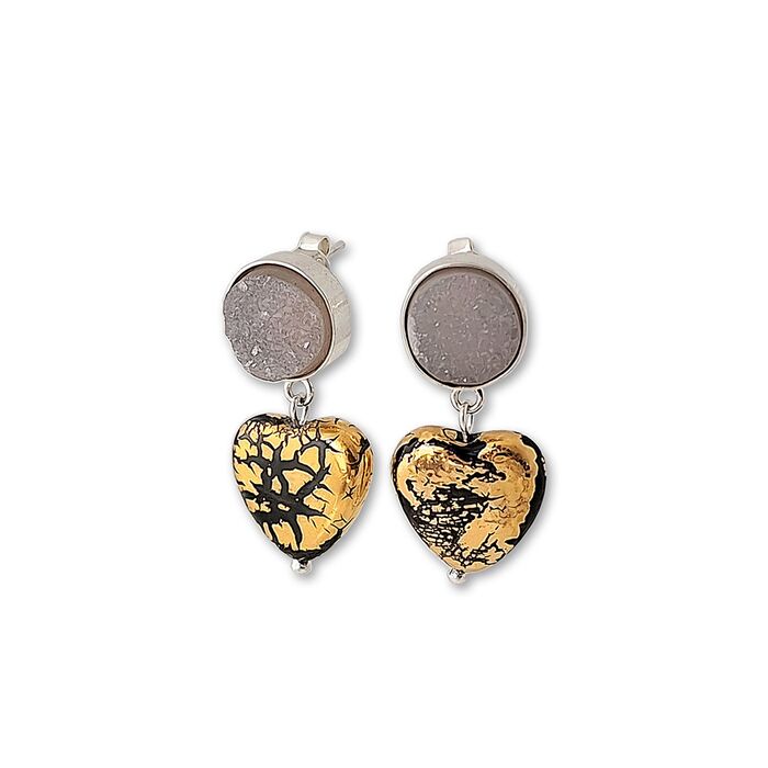  Small Heart Earrings with Druzy Agate "The Journey in the Mirror", fig. 1 